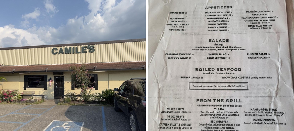 Camile's Restaurant Menu