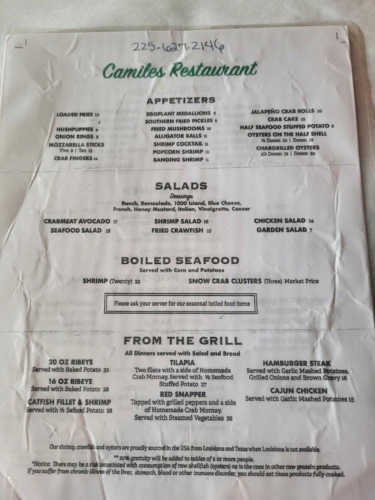 Camile's Restaurant Menu image 1