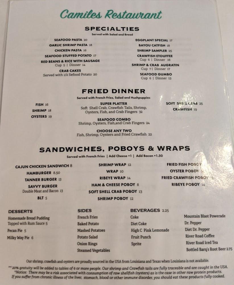 Camile's Restaurant Menu image 3