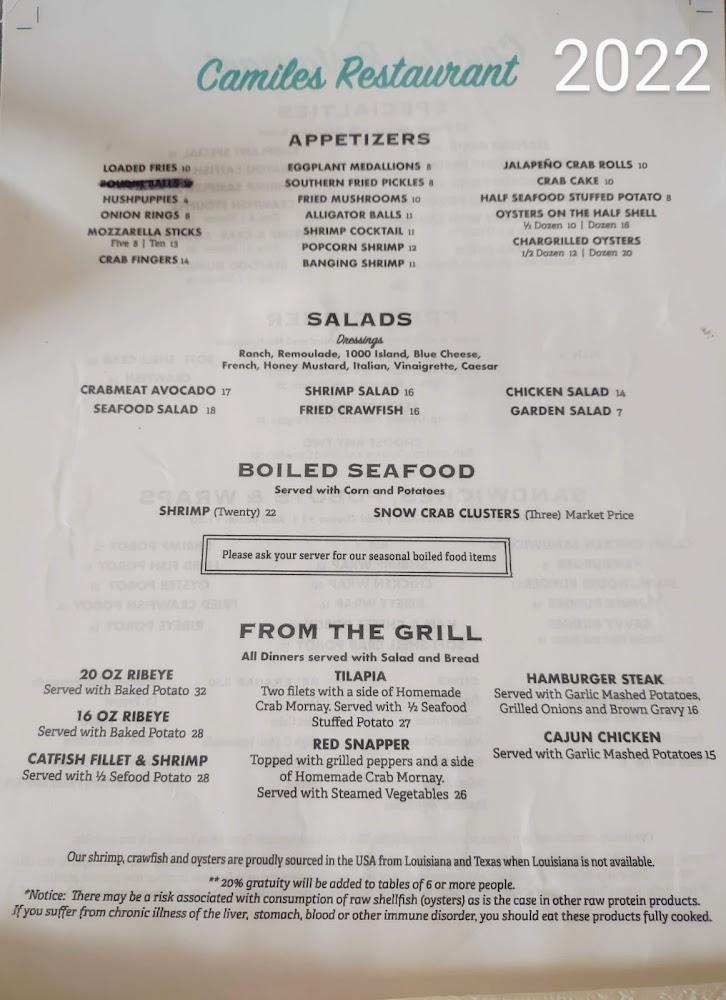 Camile's Restaurant Menu image 4